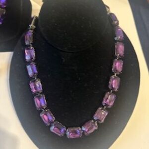 Joan Rivers Rhinestone Necklace set with earrings in Deep Purple - NWOT